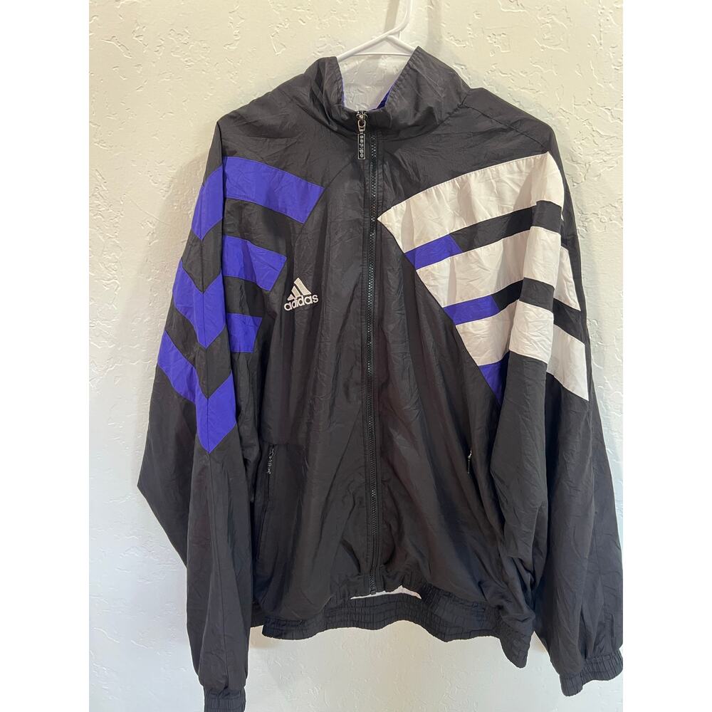 Vintage Adidas Windbreaker Jacket Black Purple White Colorblock Men’s XL